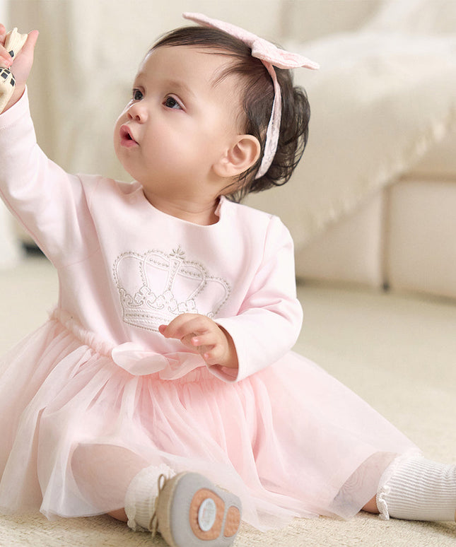 Baby Girls Light Pink Cute Mesh Dress-style Rompers