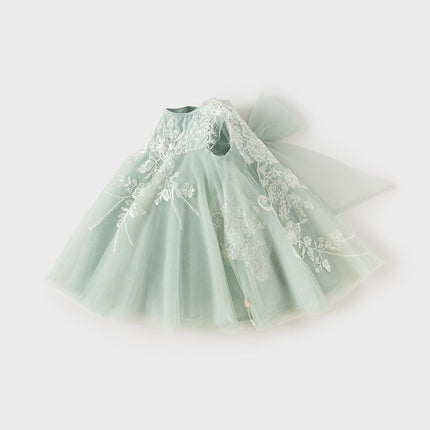 Toddler Girls Summer Noble Green Sequin Flower Fluffy Princess Party Dress
