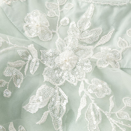 Toddler Girls Summer Noble Green Sequin Flower Fluffy Princess Party Dress