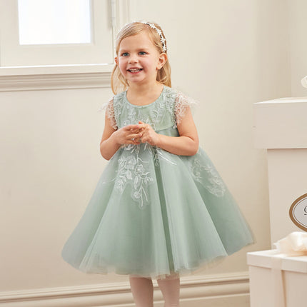 Toddler Girls Summer Noble Green Sequin Flower Fluffy Princess Party Dress