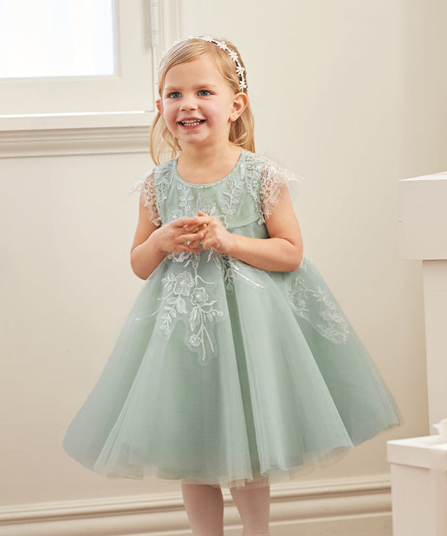 Toddler Girls Summer Noble Green Sequin Flower Fluffy Princess Party Dress