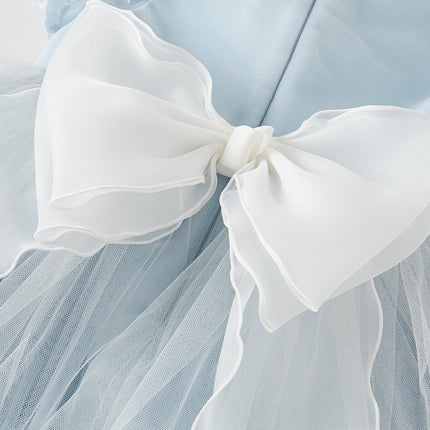 Kids Girls Summer Elegant Blue Mesh Embroidery Lace Hem Princess Dress