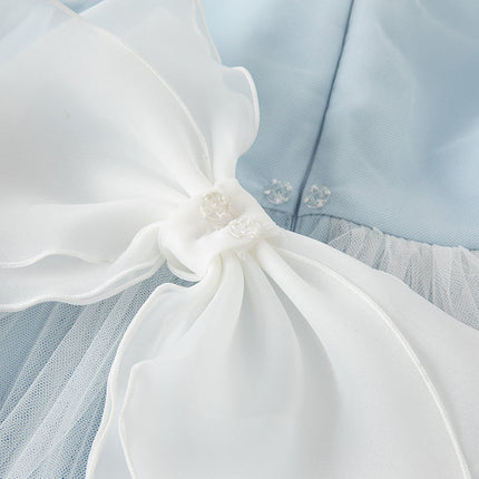 Kids Girls Summer Elegant Blue Mesh Embroidery Lace Hem Princess Dress