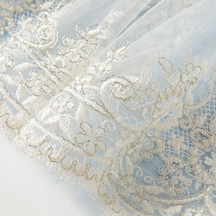 Kids Girls Summer Elegant Blue Mesh Embroidery Lace Hem Princess Dress