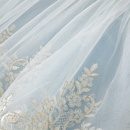 Kids Girls Summer Elegant Blue Mesh Embroidery Lace Hem Princess Dress