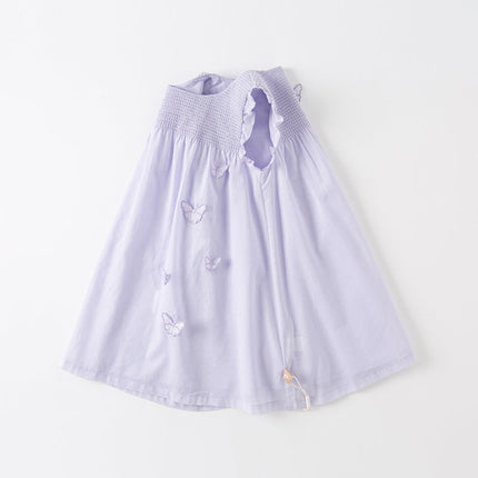 Girls Summer Cotton Light Purple Butterfly Sleeveless Princess Dress