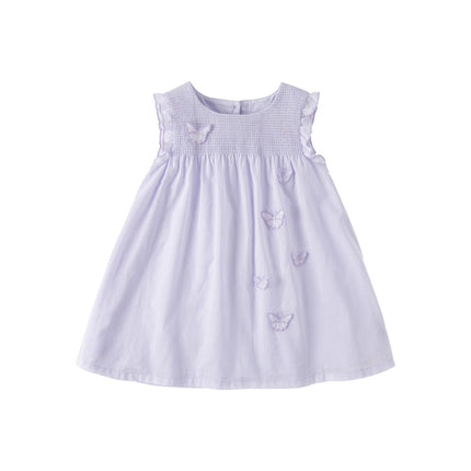Girls Summer Cotton Light Purple Butterfly Sleeveless Princess Dress