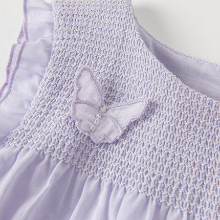 Girls Summer Cotton Light Purple Butterfly Sleeveless Princess Dress