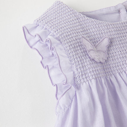 Girls Summer Cotton Light Purple Butterfly Sleeveless Princess Dress