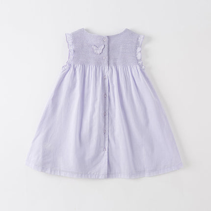 Girls Summer Cotton Light Purple Butterfly Sleeveless Princess Dress
