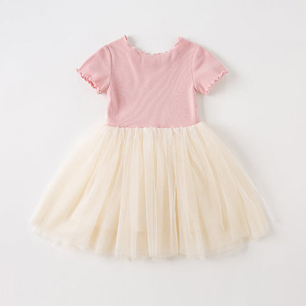 Kids Girls Summer Swan Print Pink Mesh Birthday Party A-line Dress