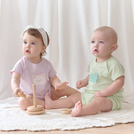 Babyy Girls/Boys Summer Purple/Green Short-sleeved Loose Rompers