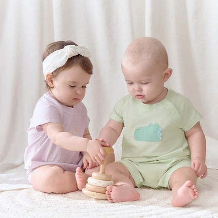 Babyy Girls/Boys Summer Purple/Green Short-sleeved Loose Rompers