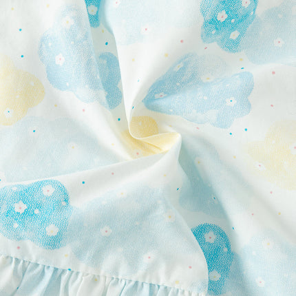 Girls Summer Cotton Sweet Blue Bubble Sleeve Princess Dress