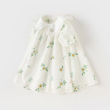 Toddler Girls Summer Cute Floral Print Doll Collar Party Dress