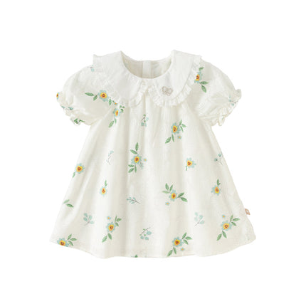 Toddler Girls Summer Cute Floral Print Doll Collar Party Dress
