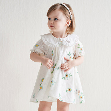 Toddler Girls Summer Cute Floral Print Doll Collar Party Dress