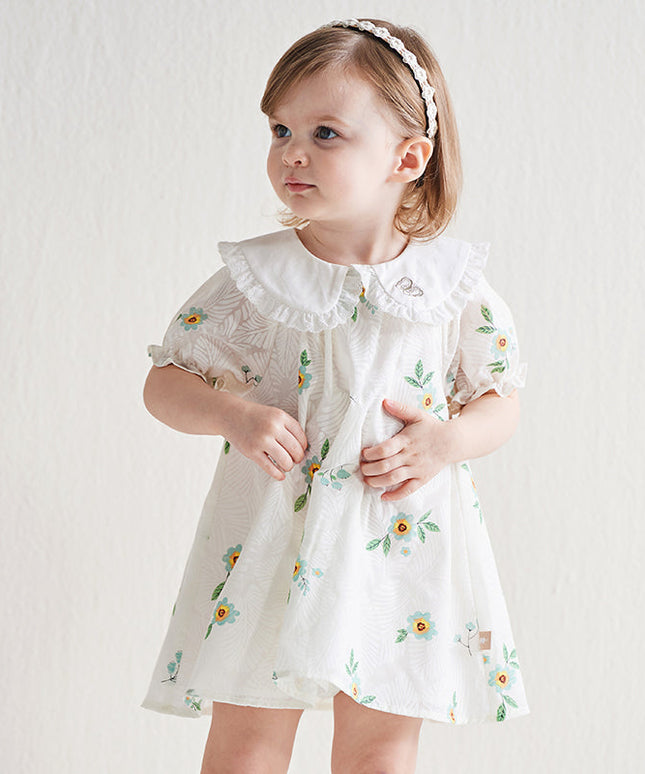 Toddler Girls Summer Cute Floral Print Doll Collar Party Dress