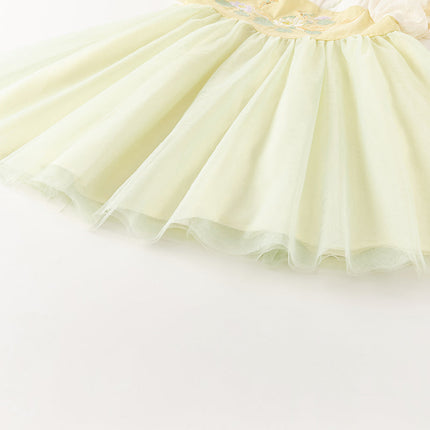 Girls Summer Chinese Style Green Mesh Princess Dress (wallet bag）
