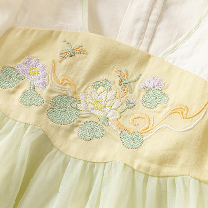 Girls Summer Chinese Style Green Mesh Princess Dress (wallet bag）