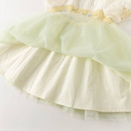 Girls Summer Chinese Style Green Mesh Princess Dress (wallet bag）