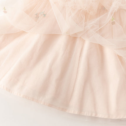 Toddler Girls Summer Light Pink Cute Mesh Princess Dress (wallet bag)