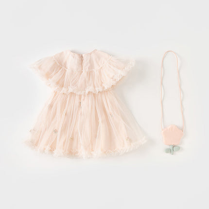 Toddler Girls Summer Light Pink Cute Mesh Princess Dress (wallet bag)