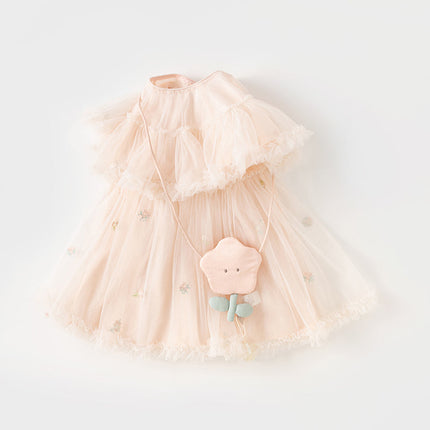 Toddler Girls Summer Light Pink Cute Mesh Princess Dress (wallet bag)