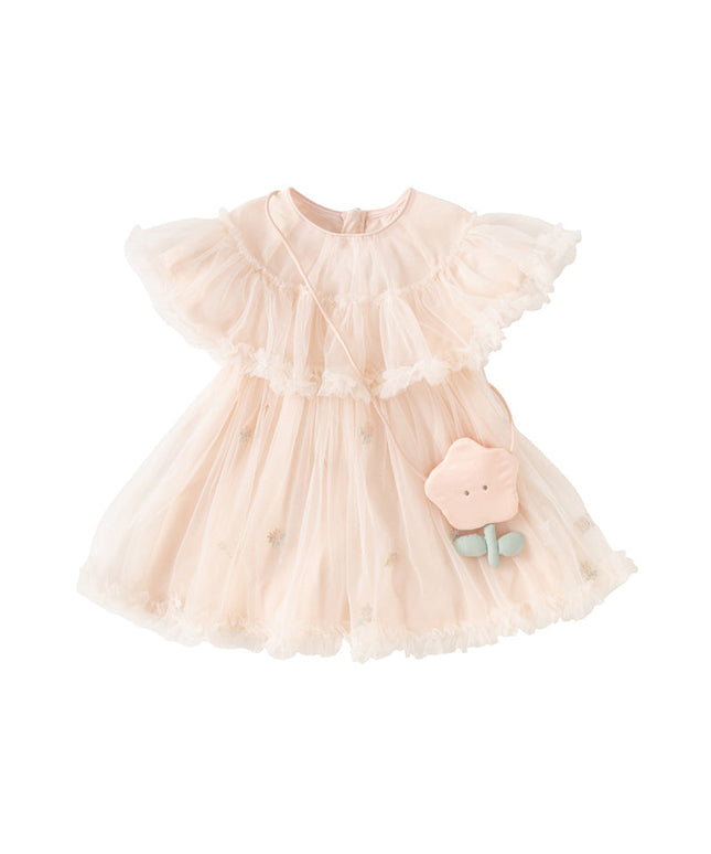 Toddler Girls Summer Light Pink Cute Mesh Princess Dress (wallet bag)