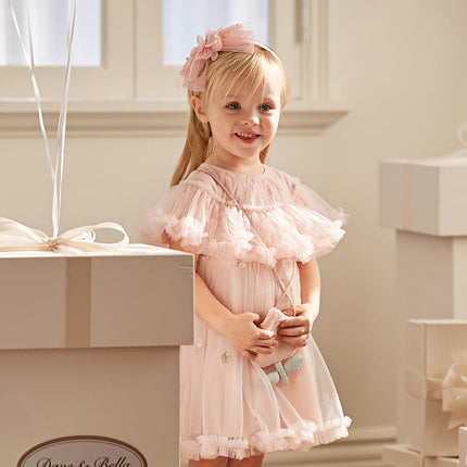 Toddler Girls Summer Light Pink Cute Mesh Princess Dress (wallet bag)