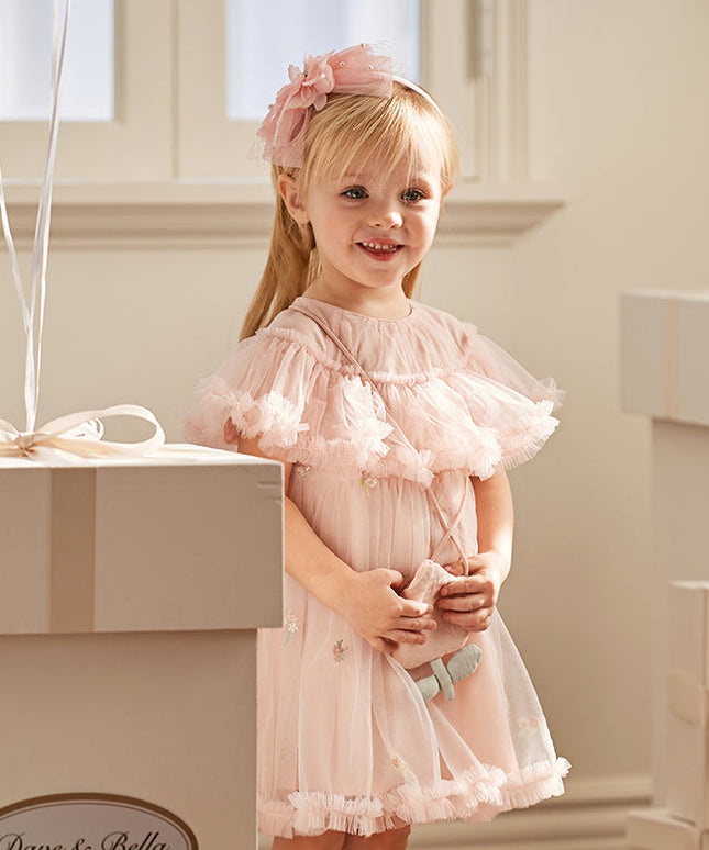 Toddler Girls Summer Light Pink Cute Mesh Princess Dress (wallet bag)