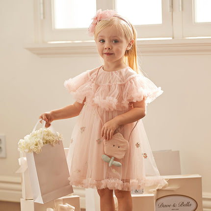 Toddler Girls Summer Light Pink Cute Mesh Princess Dress (wallet bag)