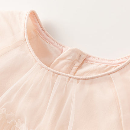 Toddler Girls Summer Light Pink Cute Mesh Princess Dress (wallet bag)