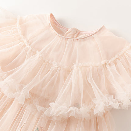 Toddler Girls Summer Light Pink Cute Mesh Princess Dress (wallet bag)