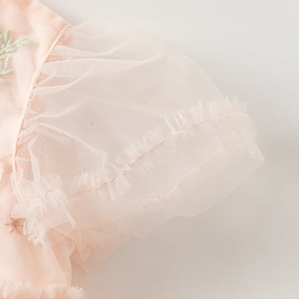 Toddler Girls Summer Noble Flower Embroidery Mesh Princess Dress