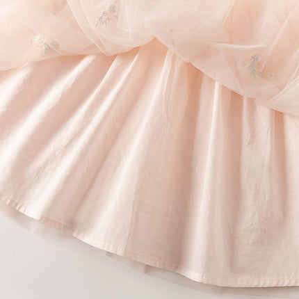Toddler Girls Summer Noble Flower Embroidery Mesh Princess Dress