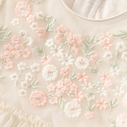 Toddler Girls Summer Noble Flower Embroidery Mesh Princess Dress