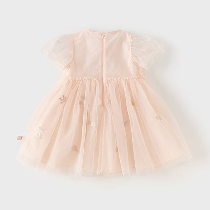 Toddler Girls Summer Noble Flower Embroidery Mesh Princess Dress