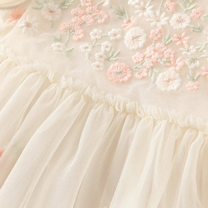 Toddler Girls Summer Noble Flower Embroidery Mesh Princess Dress