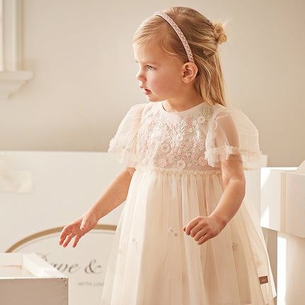 Toddler Girls Summer Noble Flower Embroidery Mesh Princess Dress