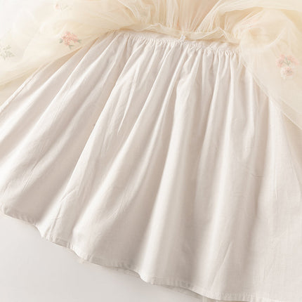 Toddler Girls Summer Noble Flower Embroidery Mesh Princess Dress