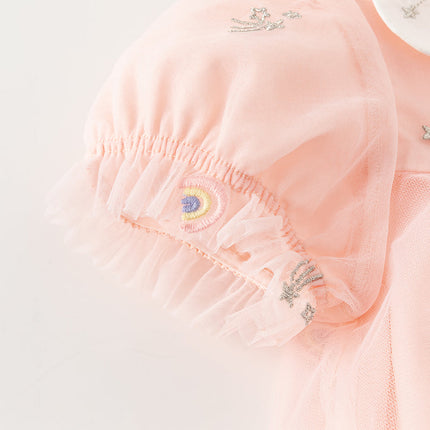 Toddler Girls Summer Cute Pink Mesh Princess Dress(wallet bag)