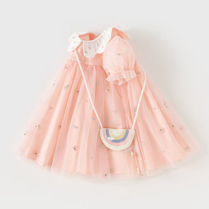 Toddler Girls Summer Cute Pink Mesh Princess Dress(wallet bag)