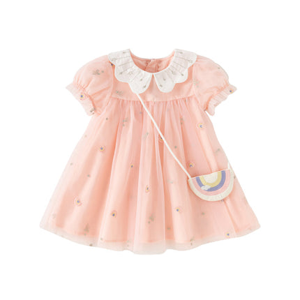 Toddler Girls Summer Cute Pink Mesh Princess Dress(wallet bag)