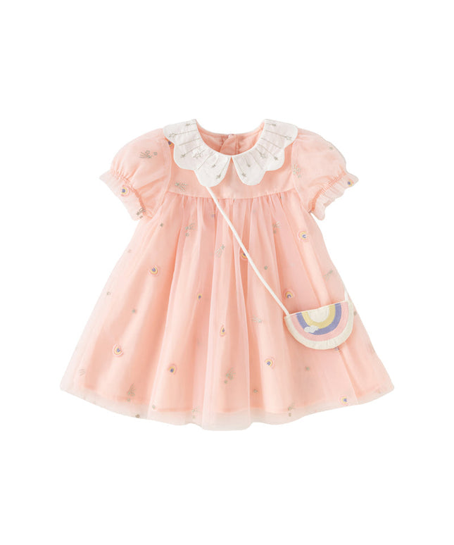 Toddler Girls Summer Cute Pink Mesh Princess Dress(wallet bag)