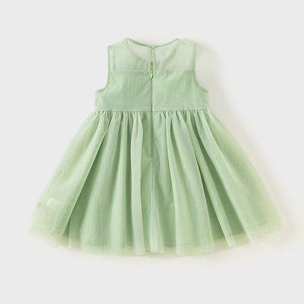 Toddler Girls Summer Green Sleeveless Mesh Party A-line Dress