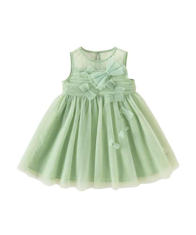 Toddler Girls Summer Green Sleeveless Mesh Party A-line Dress