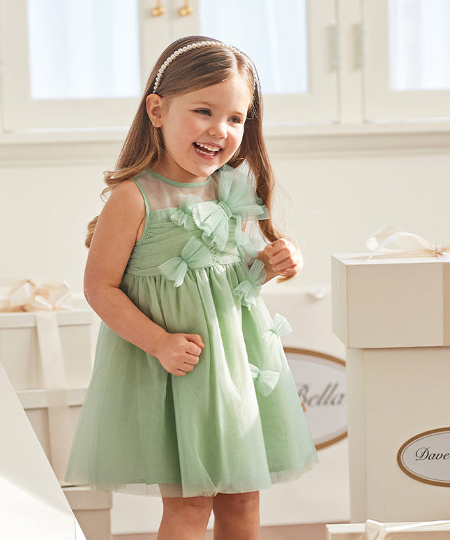 Toddler Girls Summer Green Sleeveless Mesh Party A-line Dress