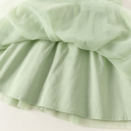 Toddler Girls Summer Green Sleeveless Mesh Party A-line Dress
