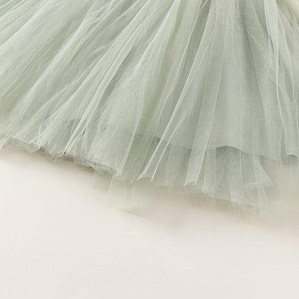 Toddler Girls Summer Grey Green Sleeveless Mesh Princess Dress